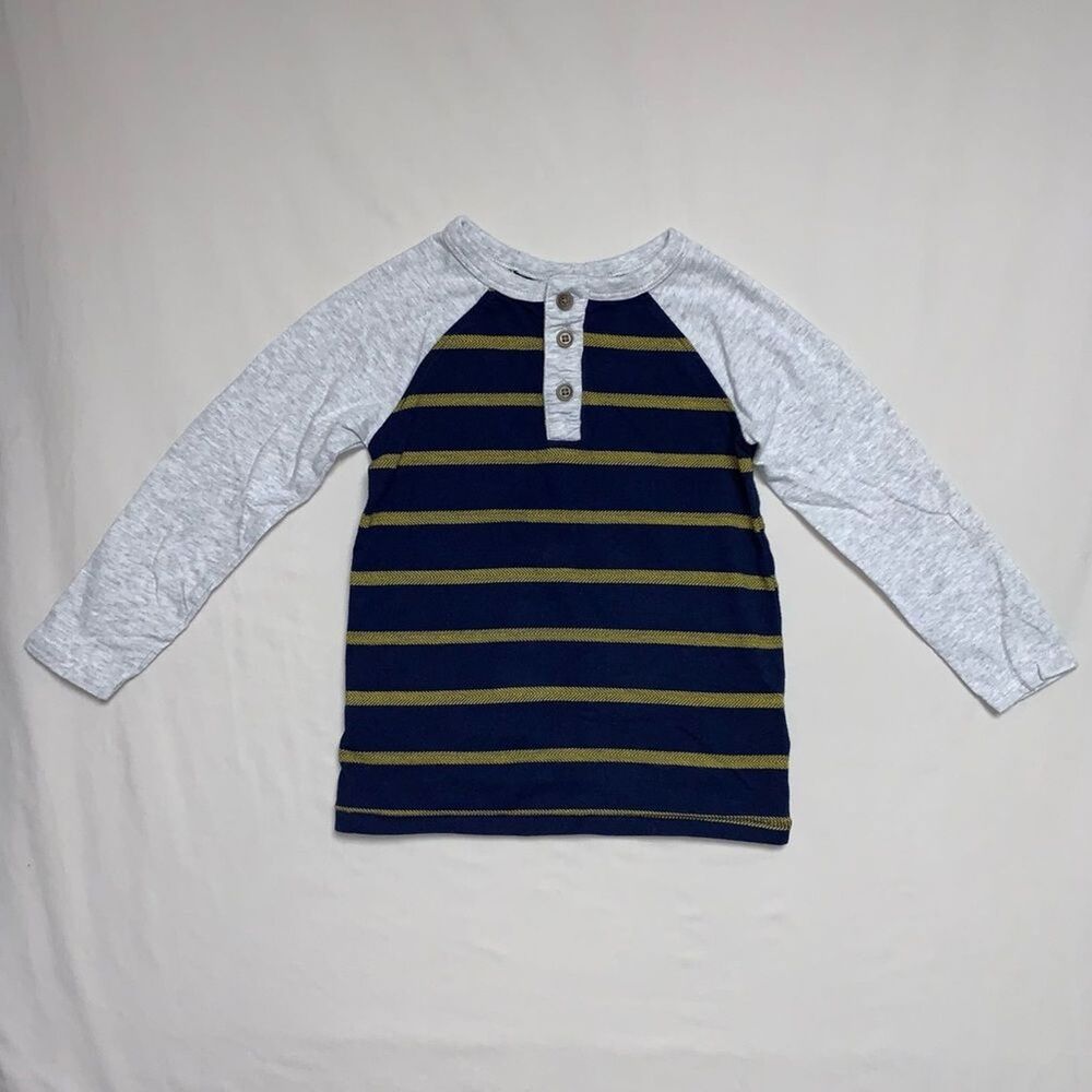 Preppy Rugby Polo Top Boy’s 4T Long Sleeve Shirt Gray Blue Henley Raglan School
